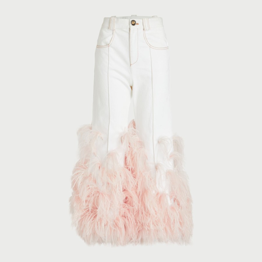 Women Giambattista Valli Skirts & Pants | Pink Feathers Ivory Trousers