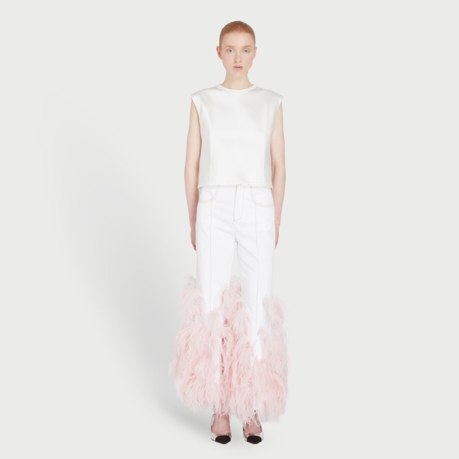 Women Giambattista Valli Skirts & Pants | Pink Feathers Ivory Trousers