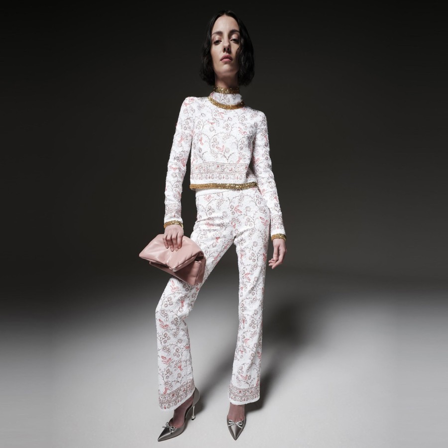 Women Giambattista Valli Tops, Blouses & Knits | Ivory Popping Paisley Embroidered Sequins Top