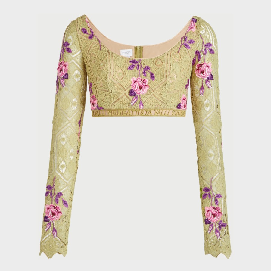 Women Giambattista Valli Tops, Blouses & Knits | Pensee Sauvages Embroidered Macrame Crop Top