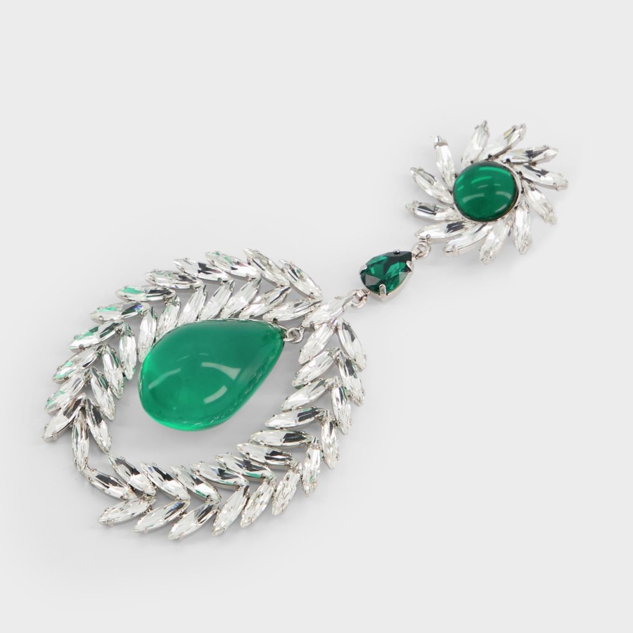 Women Giambattista Valli Jewelry | Emerald And Silver Earrings