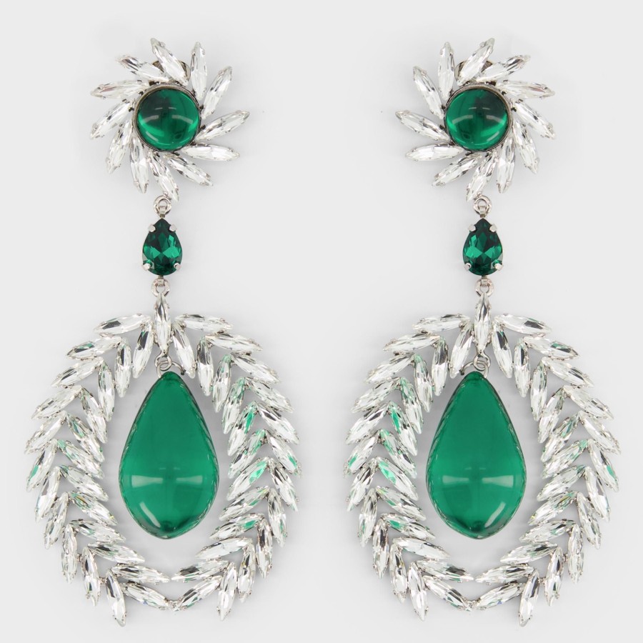 Women Giambattista Valli Jewelry | Emerald And Silver Earrings