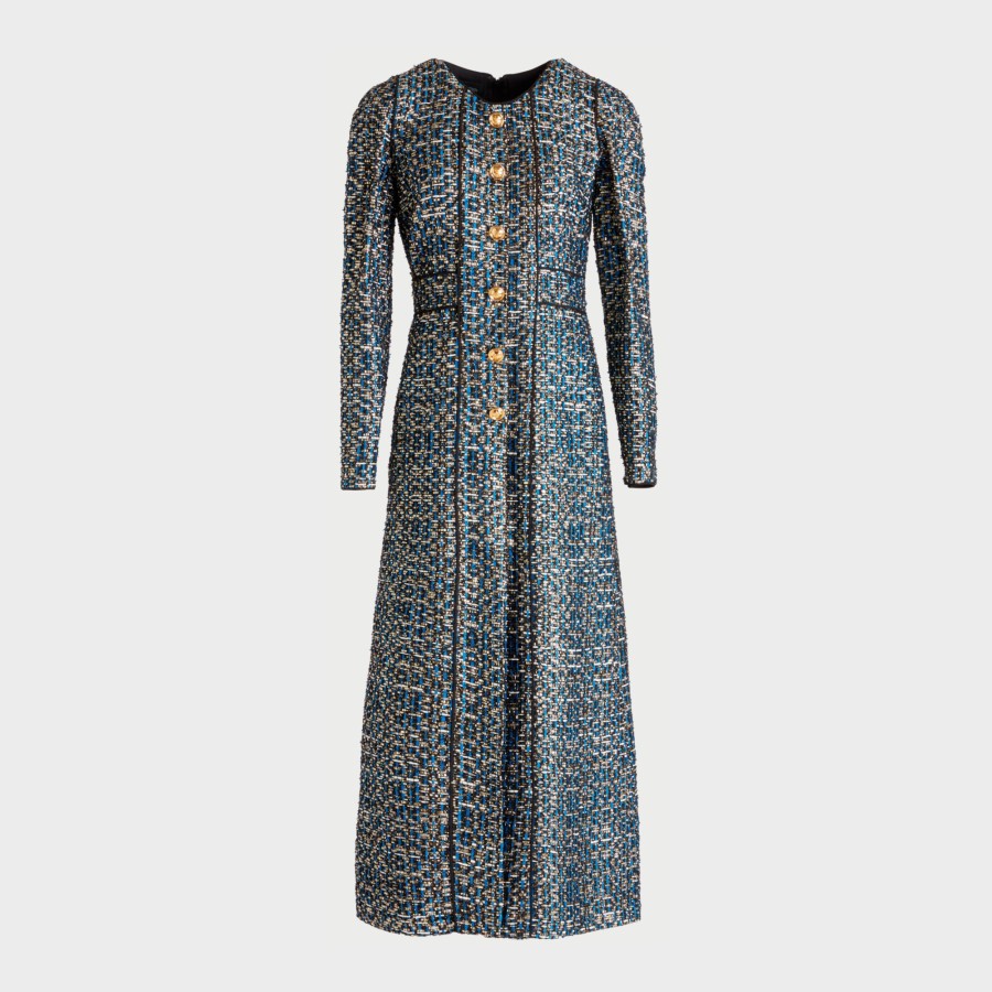 Women Giambattista Valli Coats & Jackets | Blue And Gold Tweed Lurex Coat