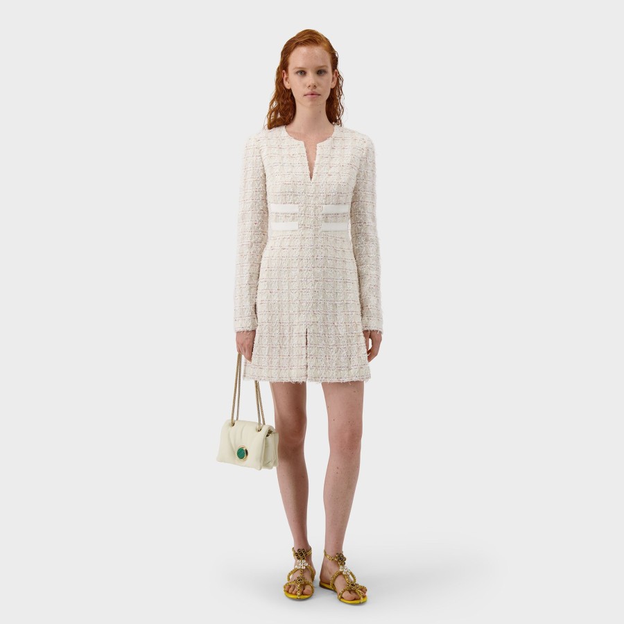 Women Giambattista Valli Dresses & Jumpsuits | Ivory Tweed Dress With Cut-Outs