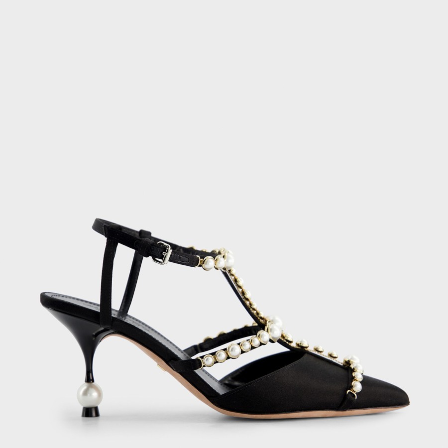 Women Giambattista Valli Shoes | Black Satin Pump With Pearls