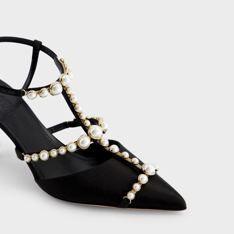 Women Giambattista Valli Shoes | Black Satin Pump With Pearls