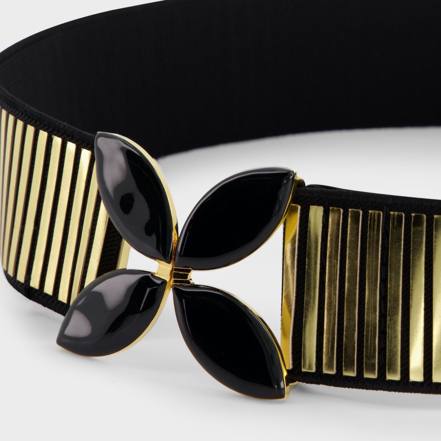 Women Giambattista Valli Belts | Black And Gold Elastic Belt