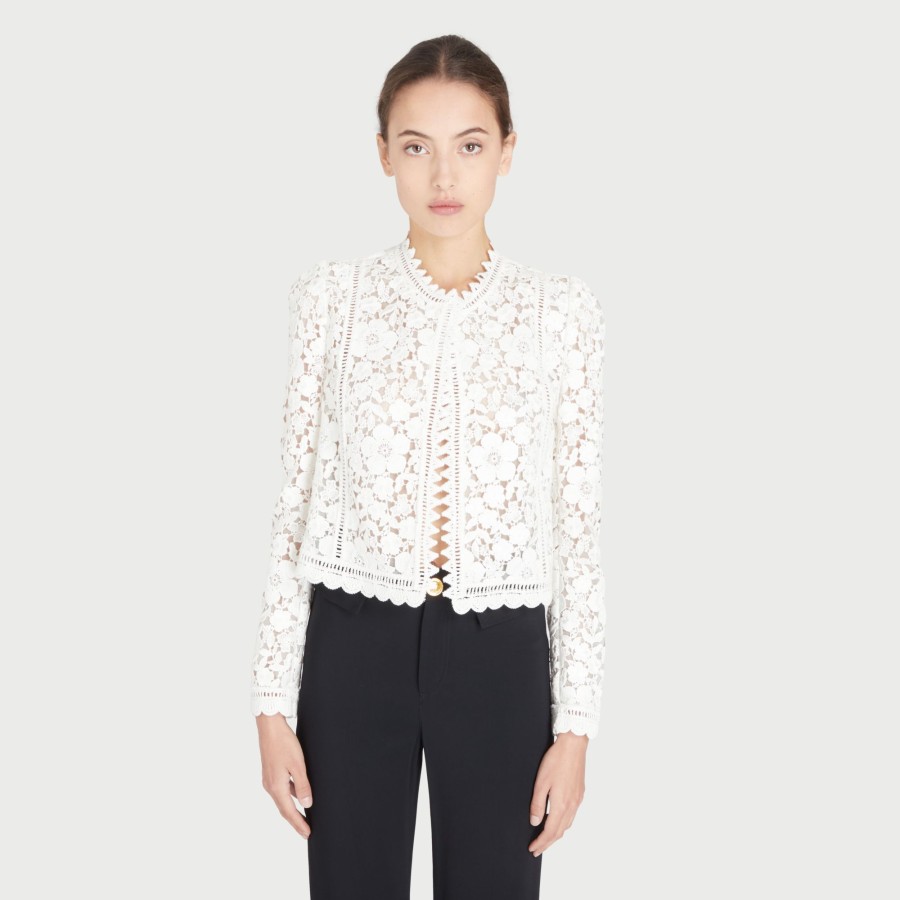 Women Giambattista Valli Coats & Jackets | Ivory Macrame Short Jacket