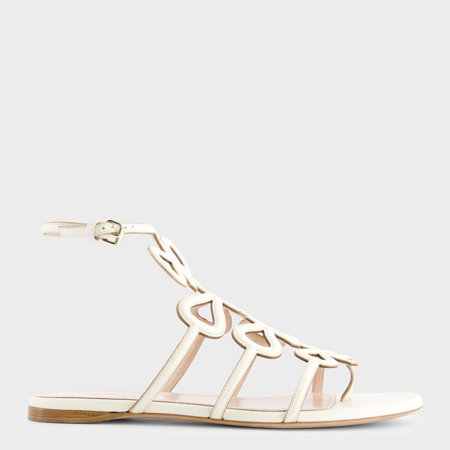 Women Giambattista Valli Shoes | Flat Ivory Leather Sandal With Bows