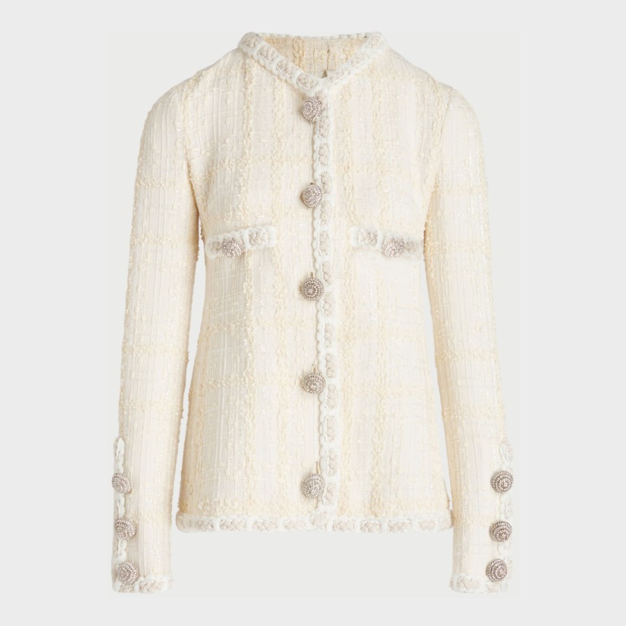 Women Giambattista Valli Coats & Jackets | Ivory Chess Shiny Tweed Jacket