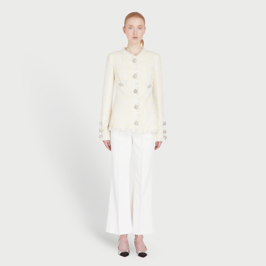 Women Giambattista Valli Coats & Jackets | Ivory Chess Shiny Tweed Jacket