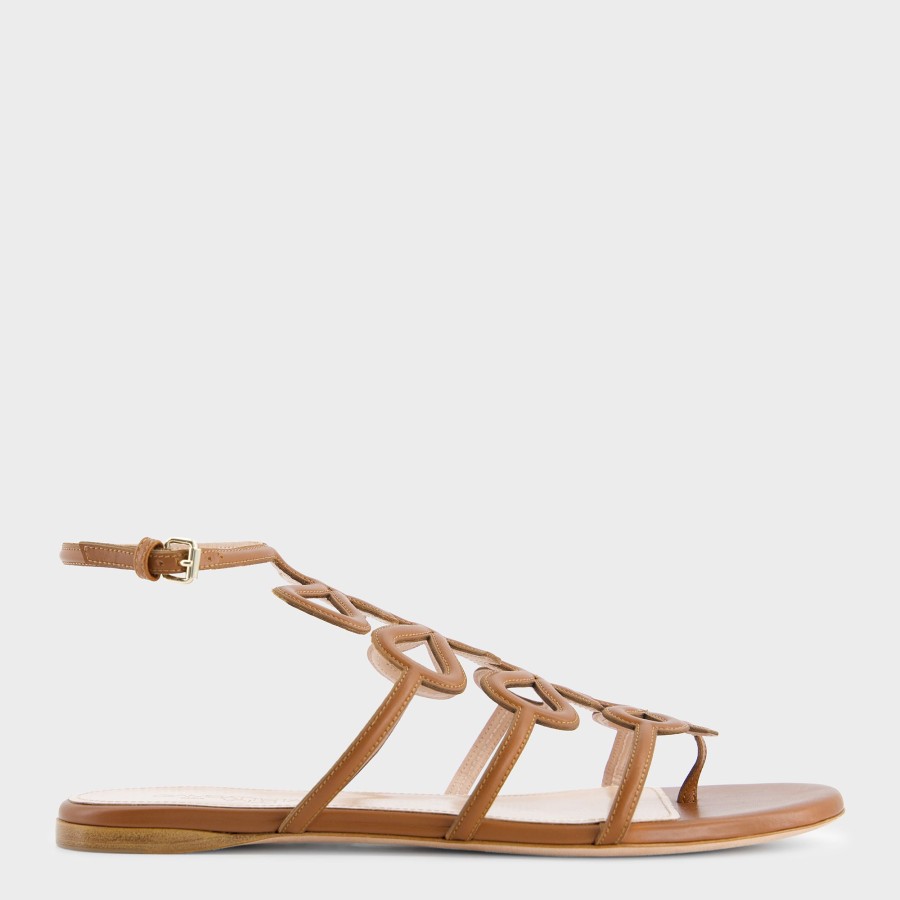 Women Giambattista Valli Shoes | Flat Light Brown Leather Sandal With Bows