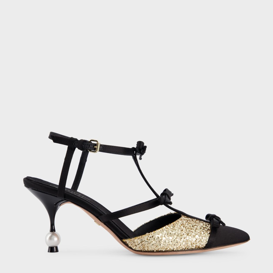 Women Giambattista Valli Shoes | Gold Sequins And Satin Bow Pumps