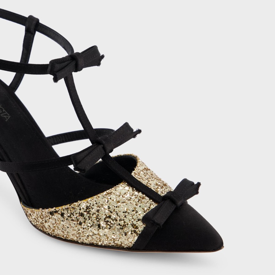 Women Giambattista Valli Shoes | Gold Sequins And Satin Bow Pumps