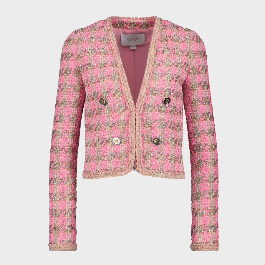 Women Giambattista Valli Coats & Jackets | Pink And Gold Short Lurex Tweed Jacket