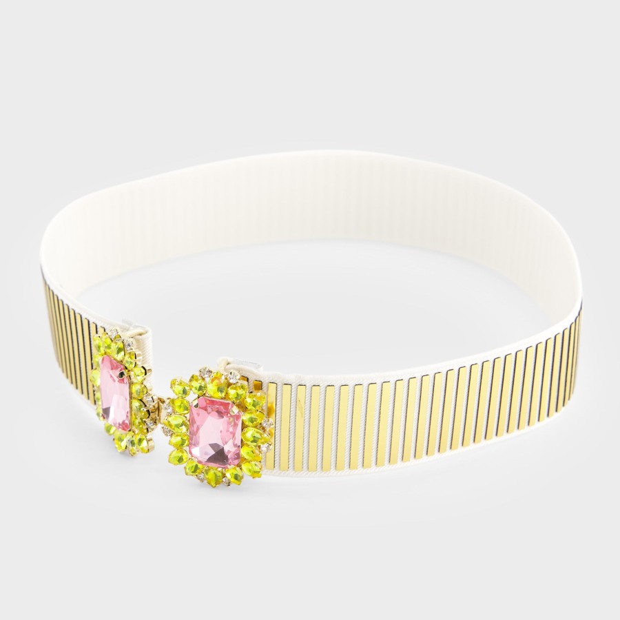 Women Giambattista Valli Belts | Gold Belt With Pink Blush Ornaments