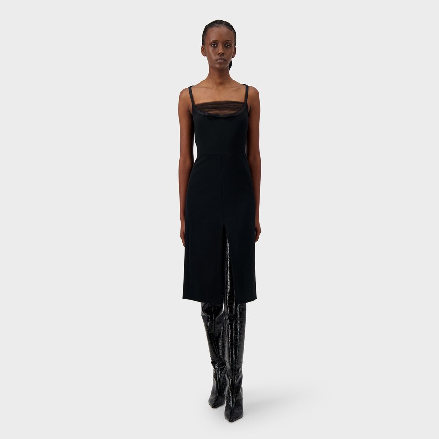 Women Giambattista Valli Dresses & Jumpsuits | Black Dress With Pleated Tulle Detail