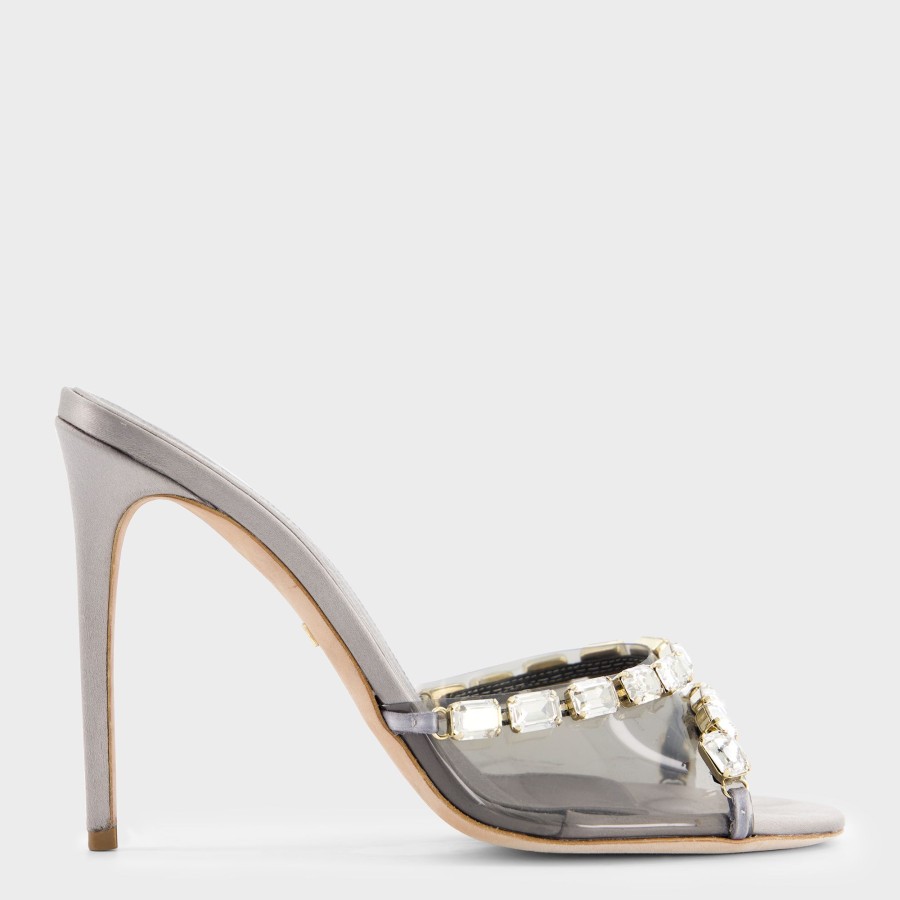 Women Giambattista Valli Shoes | Grey Satin Heeled Mules