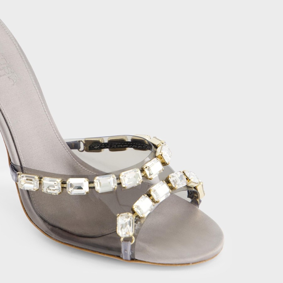 Women Giambattista Valli Shoes | Grey Satin Heeled Mules