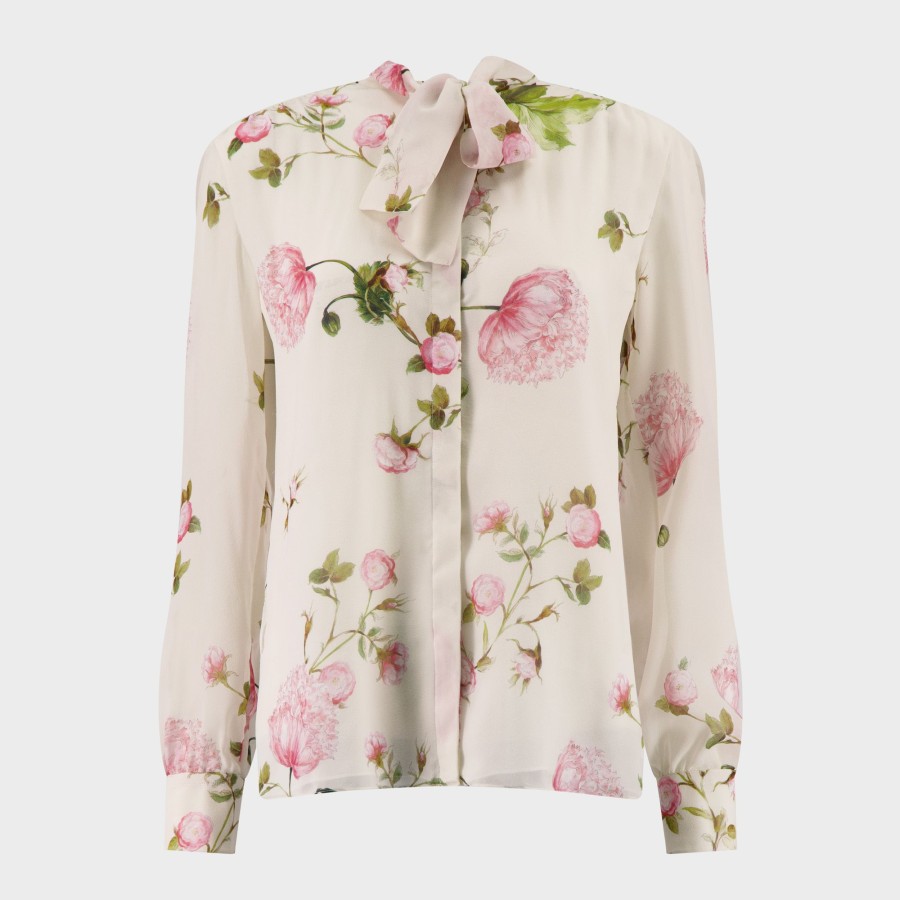 Women Giambattista Valli Tops, Blouses & Knits | Passion Peonies Tie-Neck Silk Blouse