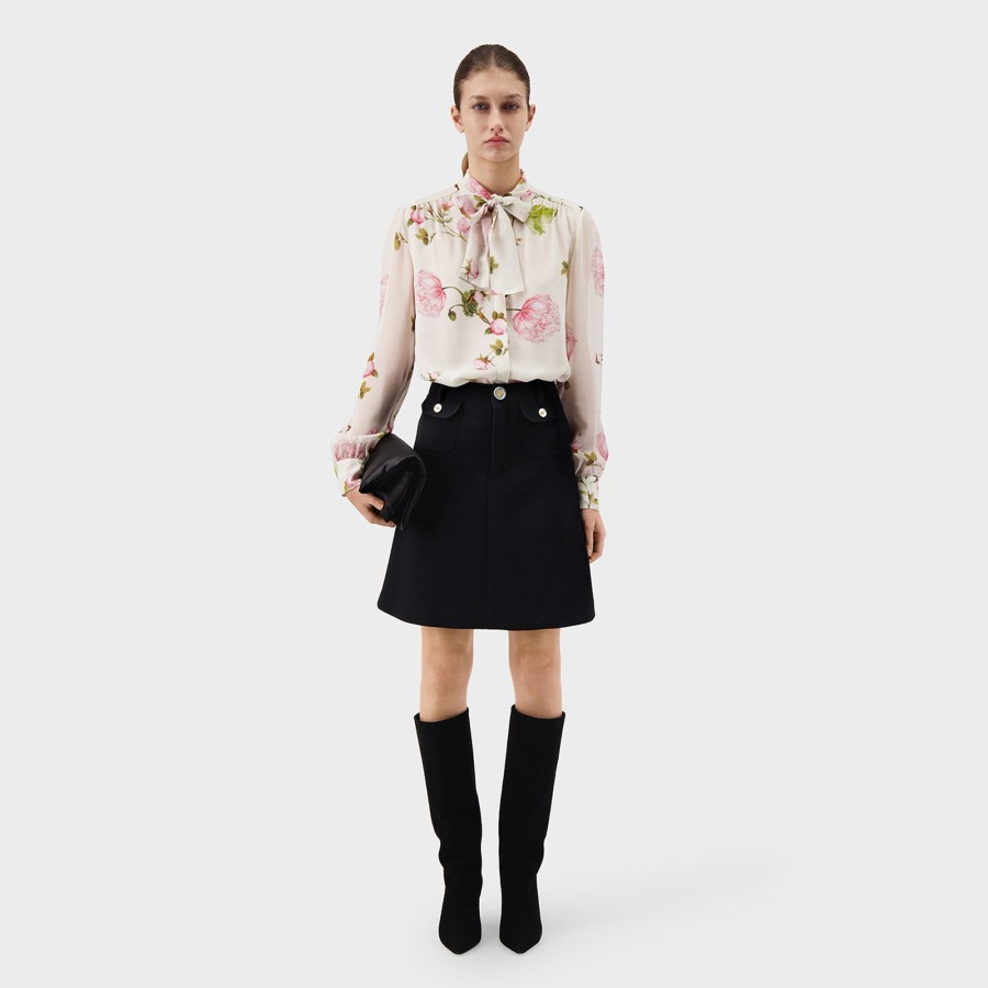 Women Giambattista Valli Tops, Blouses & Knits | Passion Peonies Tie-Neck Silk Blouse