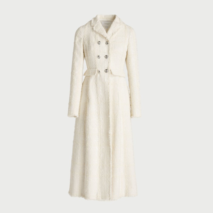 Women Giambattista Valli Coats & Jackets | Ivory Chess Shiny Tweed Coat