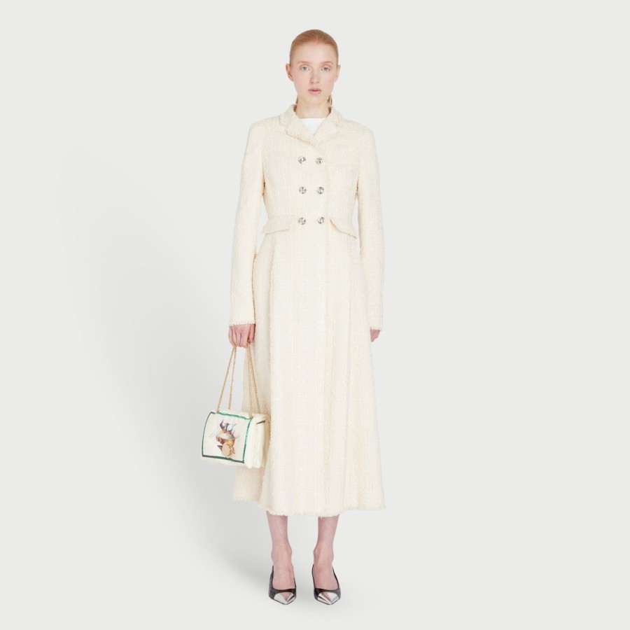 Women Giambattista Valli Coats & Jackets | Ivory Chess Shiny Tweed Coat