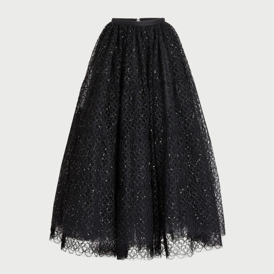 Women Giambattista Valli Skirts & Pants | Black Embroidered Tulle Skirt