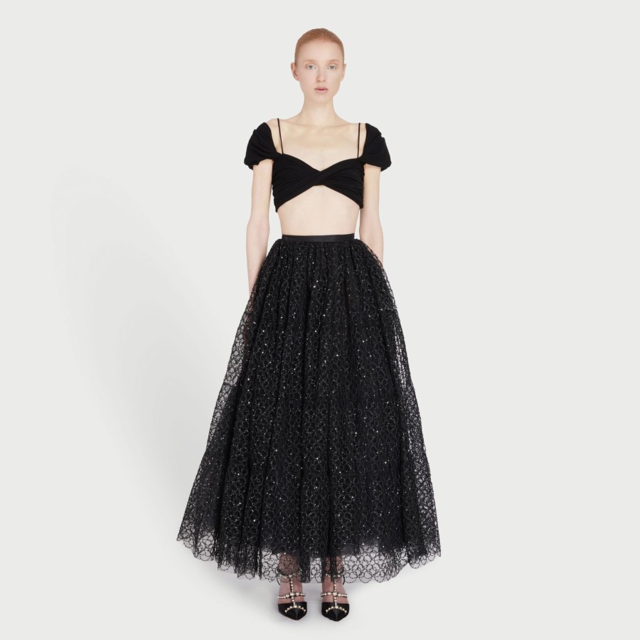 Women Giambattista Valli Skirts & Pants | Black Embroidered Tulle Skirt