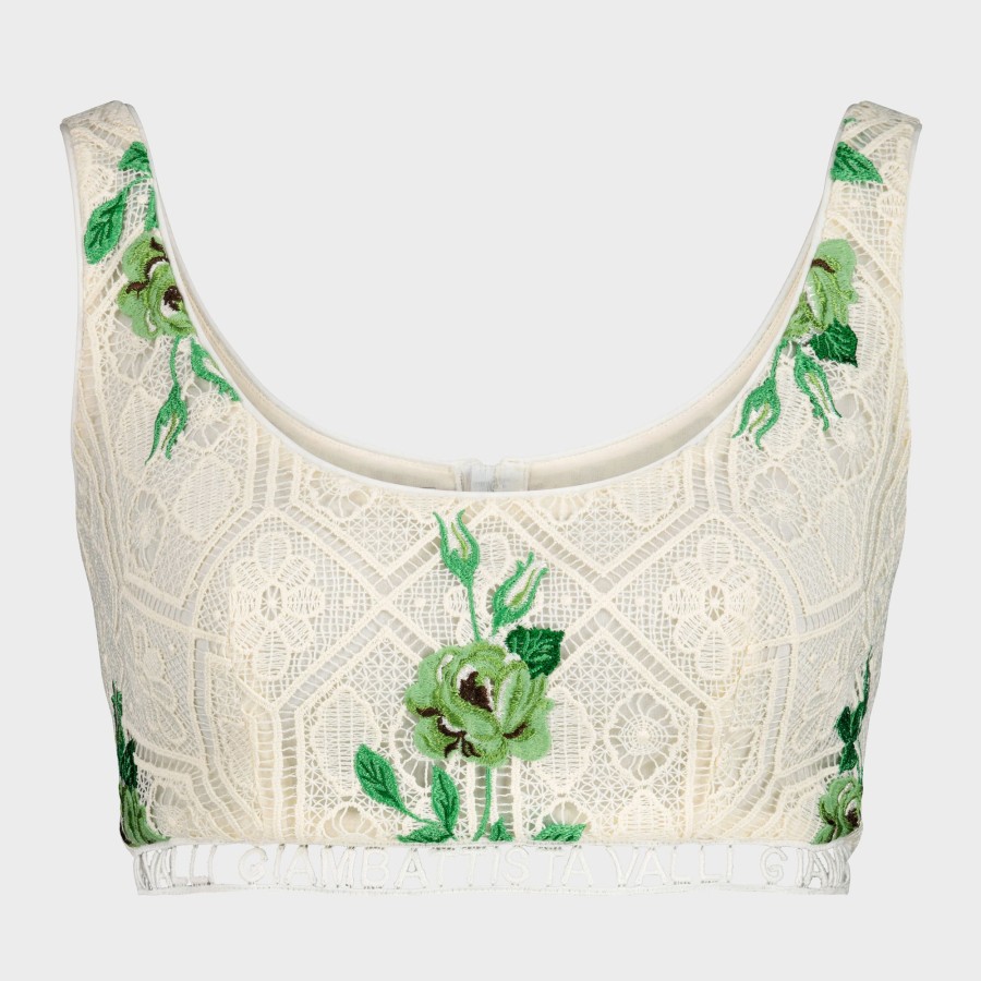 Women Giambattista Valli Tops, Blouses & Knits | Embroidered Macrame Ivory Crop Top