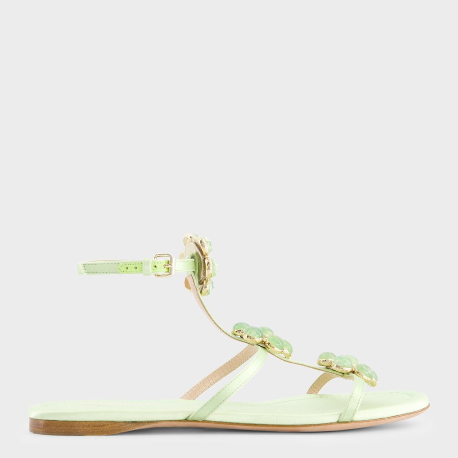 Women Giambattista Valli Shoes | Flat Green Flower Sandals