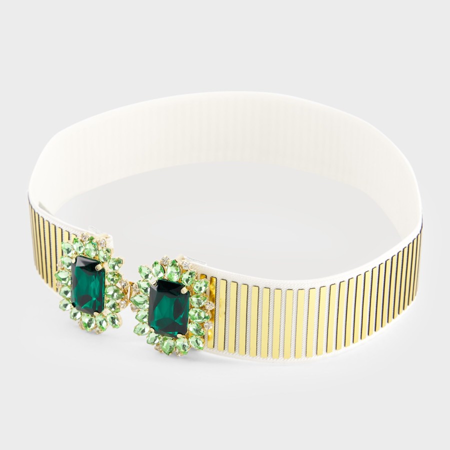 Women Giambattista Valli Belts | Gold Belt With Emerald Ornaments