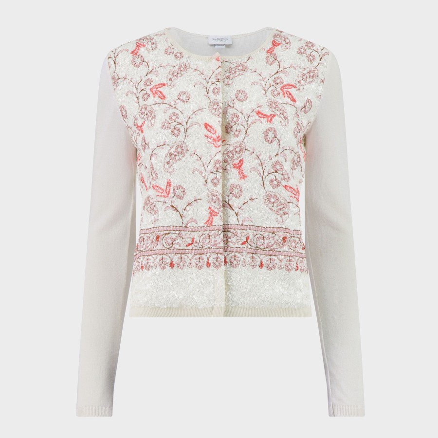 Women Giambattista Valli Tops, Blouses & Knits | Ivory Popping Paisley Sequins Knit Top