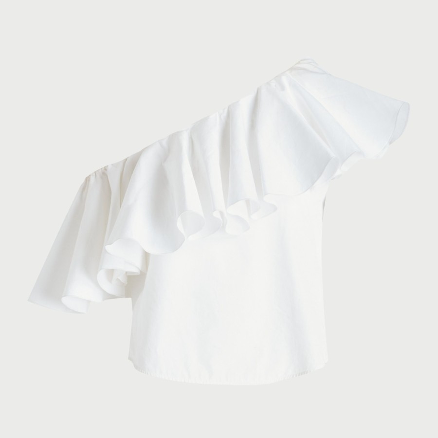 Women Giambattista Valli Tops, Blouses & Knits | Asymmetrical Popeline Blouse With Ruffles