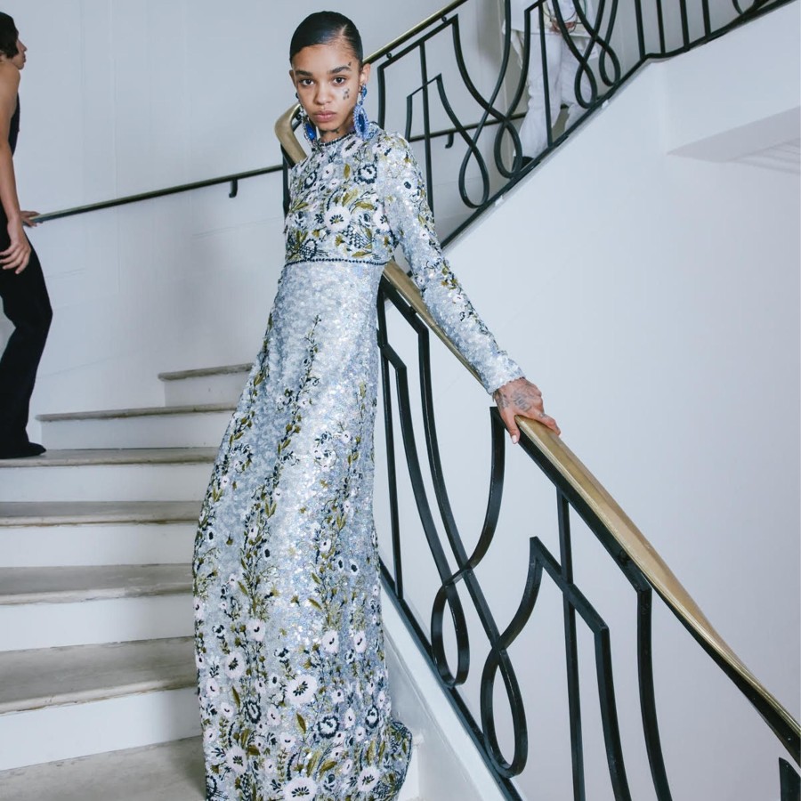 Women Giambattista Valli Dresses & Jumpsuits | Silver Ramages Embroidered Sequins Dress