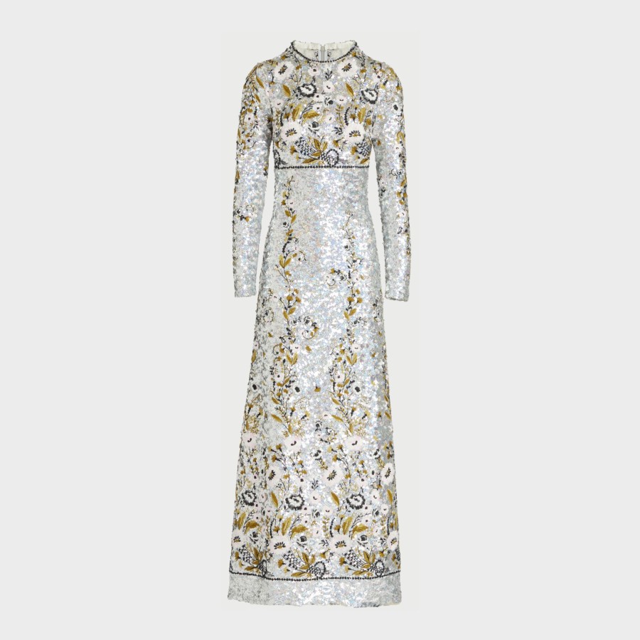 Women Giambattista Valli Dresses & Jumpsuits | Silver Ramages Embroidered Sequins Dress