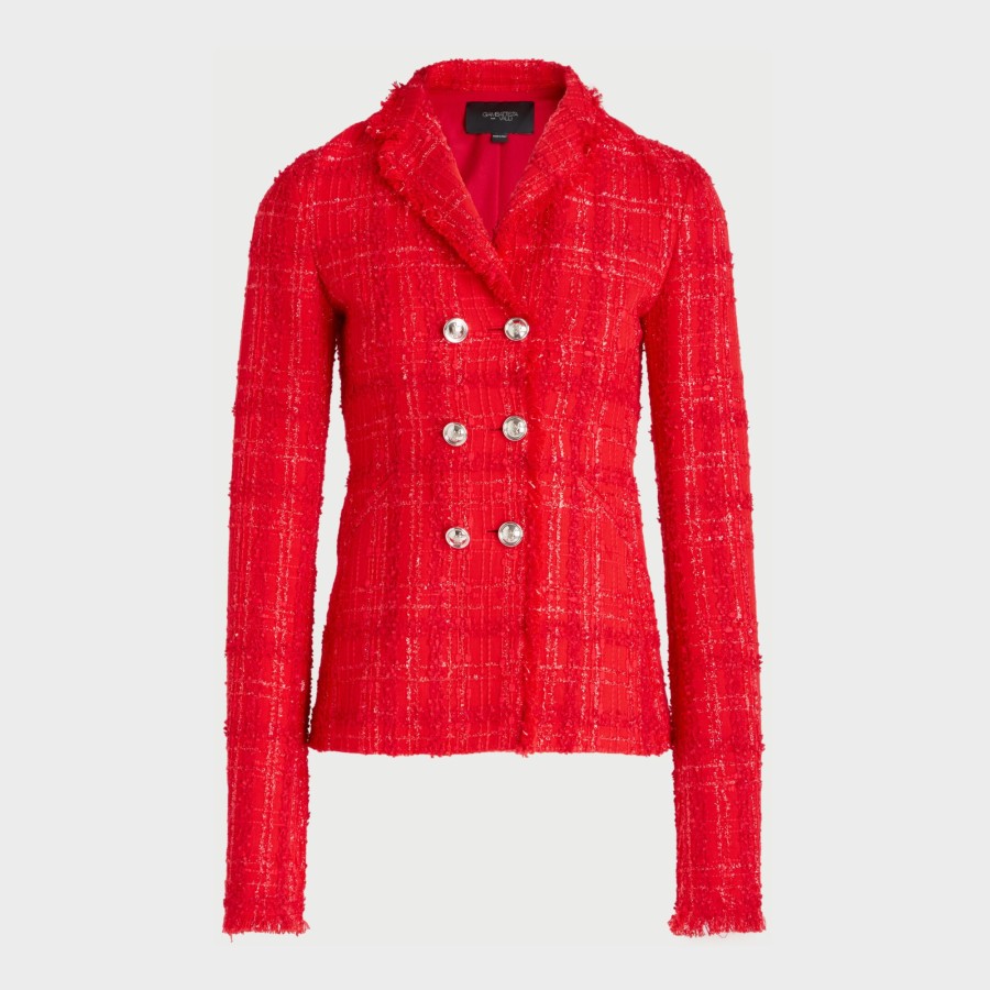 Women Giambattista Valli Coats & Jackets | Red Chess Shiny Tweed Jacket