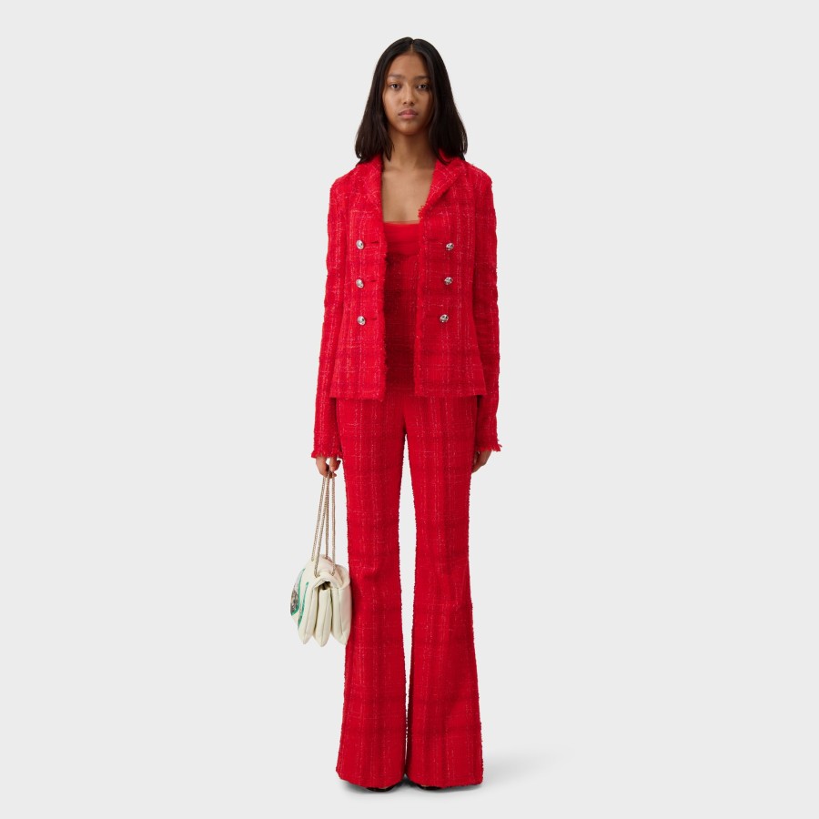 Women Giambattista Valli Coats & Jackets | Red Chess Shiny Tweed Jacket