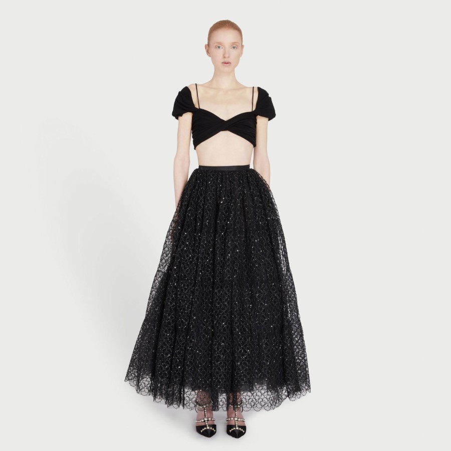 Women Giambattista Valli Tops, Blouses & Knits | Black Viscose Crop Top