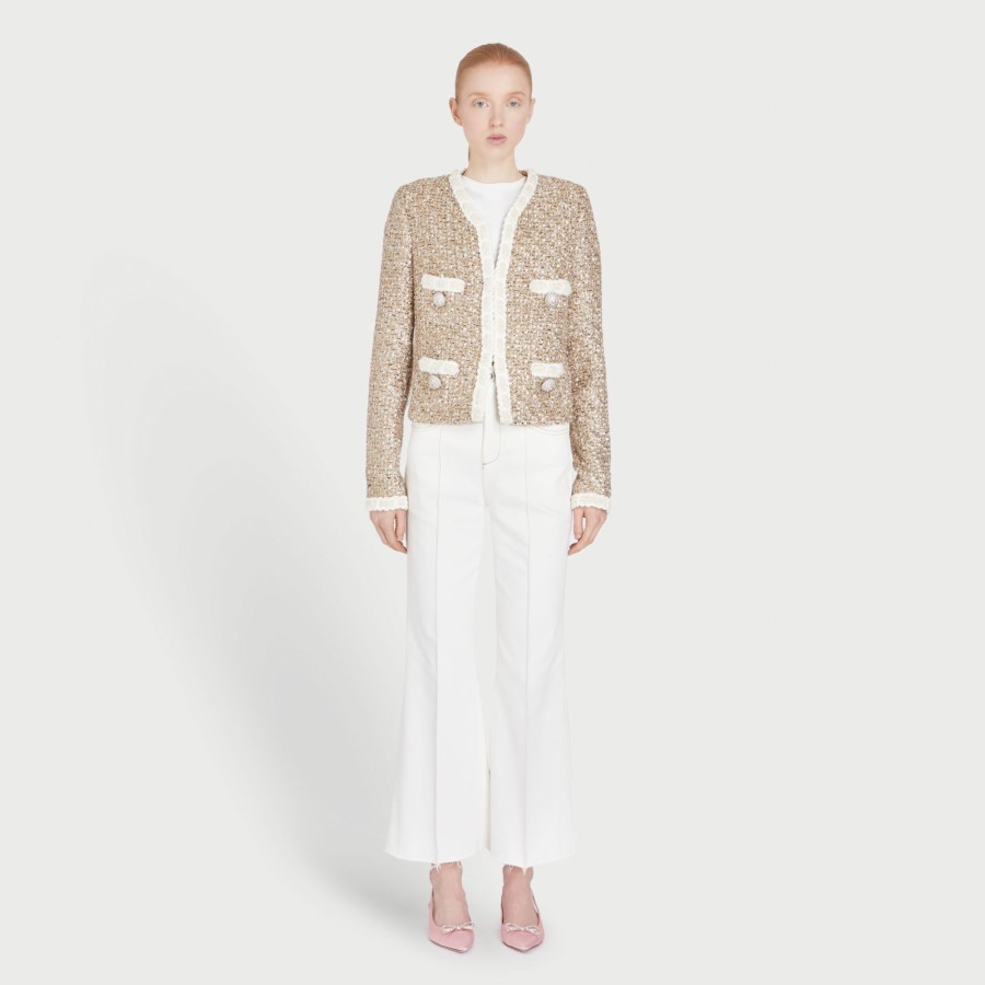 Women Giambattista Valli Coats & Jackets | Gold Lurex Tweed Jacket