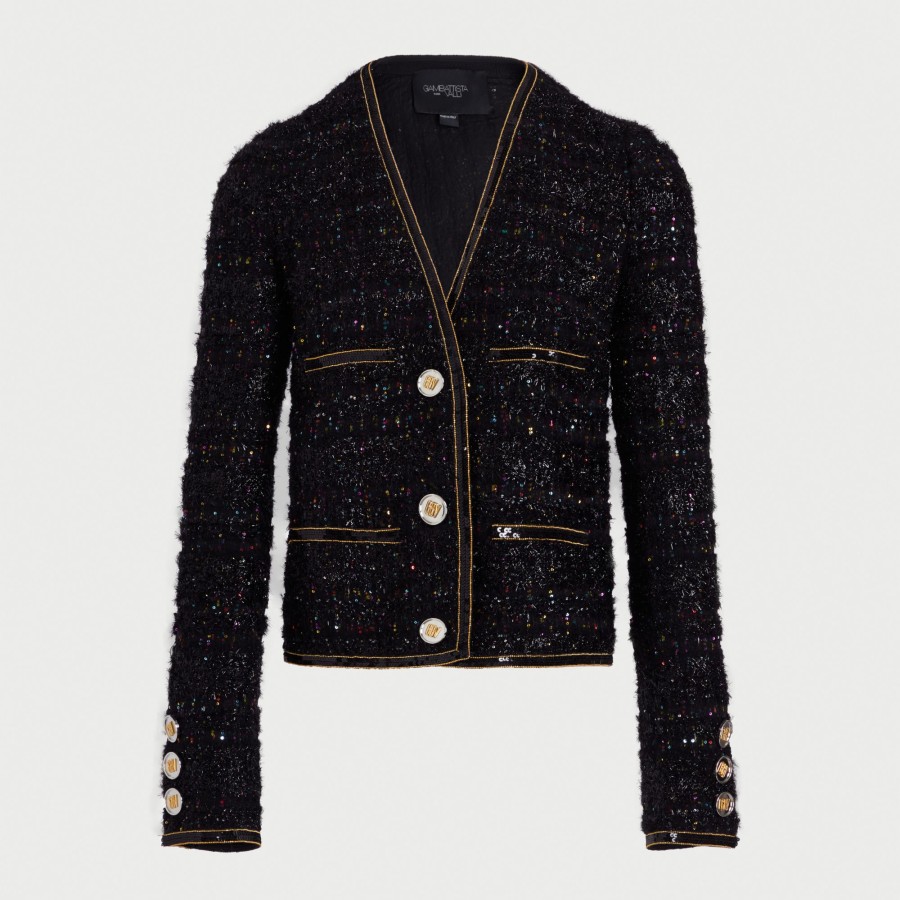 Women Giambattista Valli Coats & Jackets | Black Jacket In Sequined Tweed