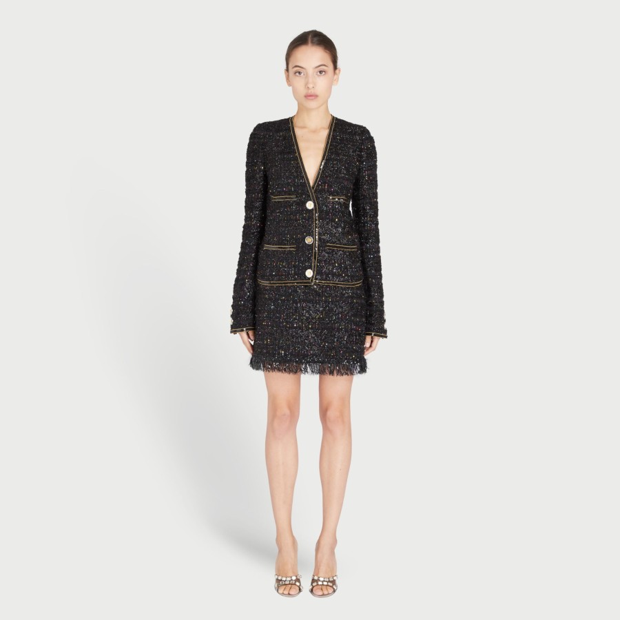 Women Giambattista Valli Coats & Jackets | Black Jacket In Sequined Tweed