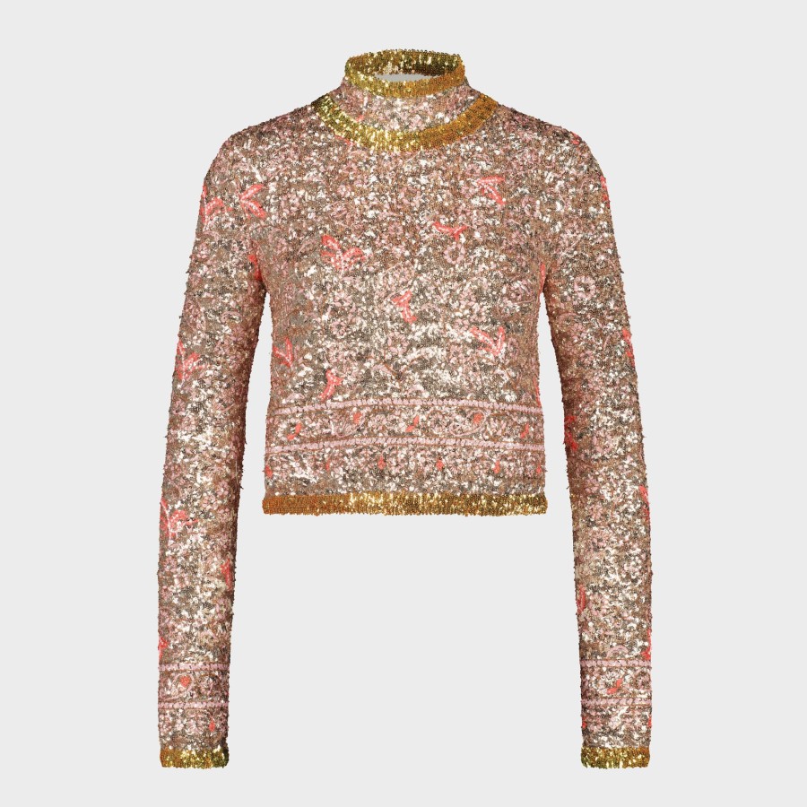 Women Giambattista Valli Tops, Blouses & Knits | Gold Popping Paisley Embroidered Sequins Top