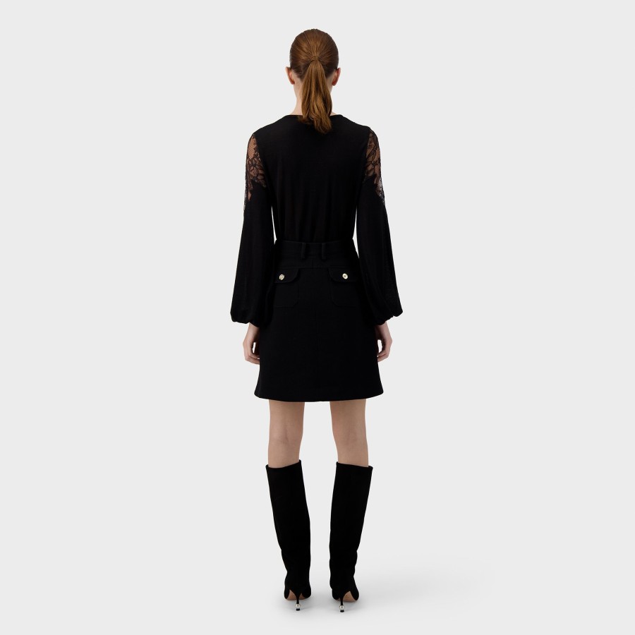 Women Giambattista Valli Tops, Blouses & Knits | Black Knit Top With Lace Detail