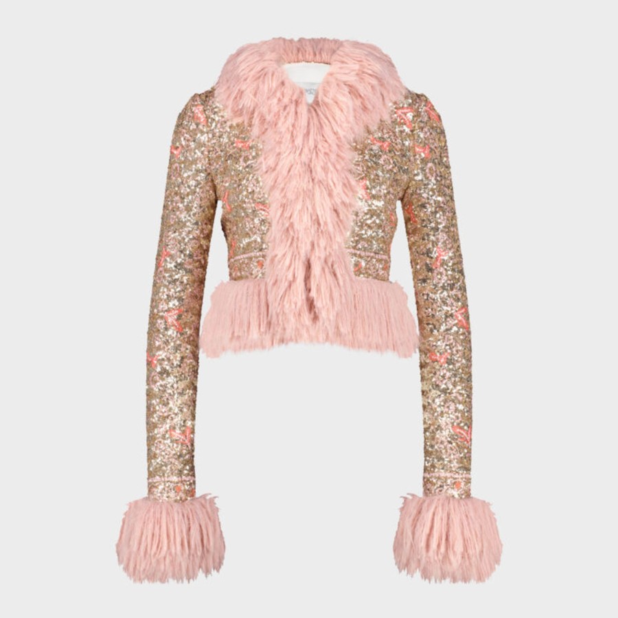 Women Giambattista Valli Coats & Jackets | Popping Paisley Embroidered Short Sequins Jacket