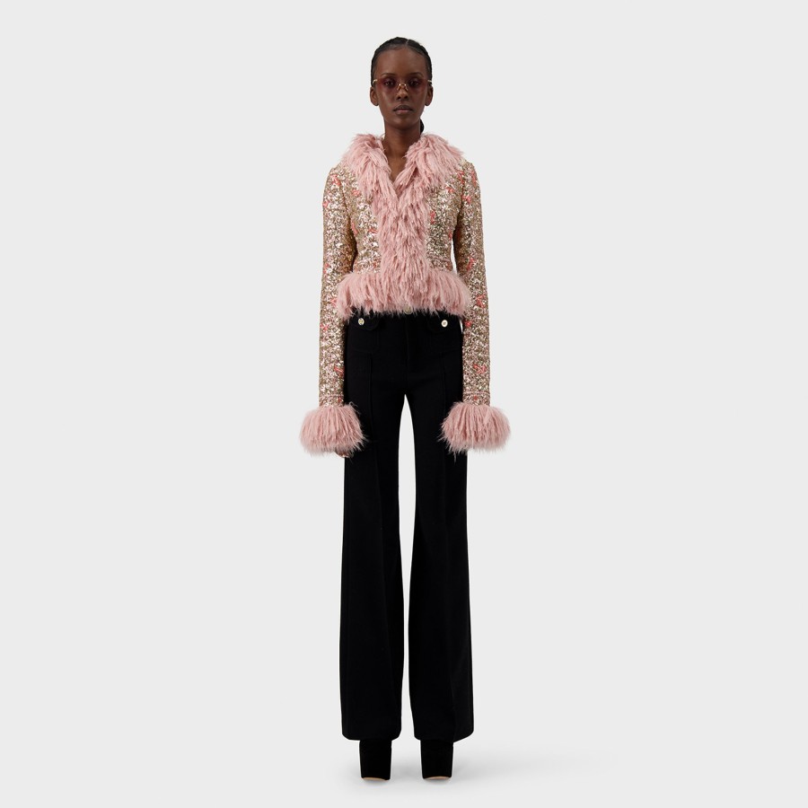 Women Giambattista Valli Coats & Jackets | Popping Paisley Embroidered Short Sequins Jacket