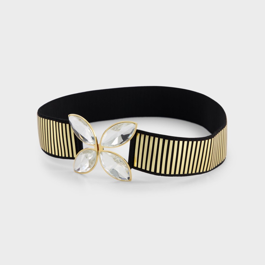 Women Giambattista Valli Belts | Black Gold And Crystal Elastic Belt