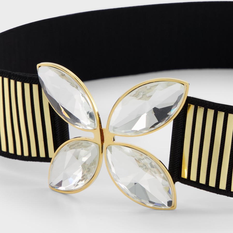 Women Giambattista Valli Belts | Black Gold And Crystal Elastic Belt